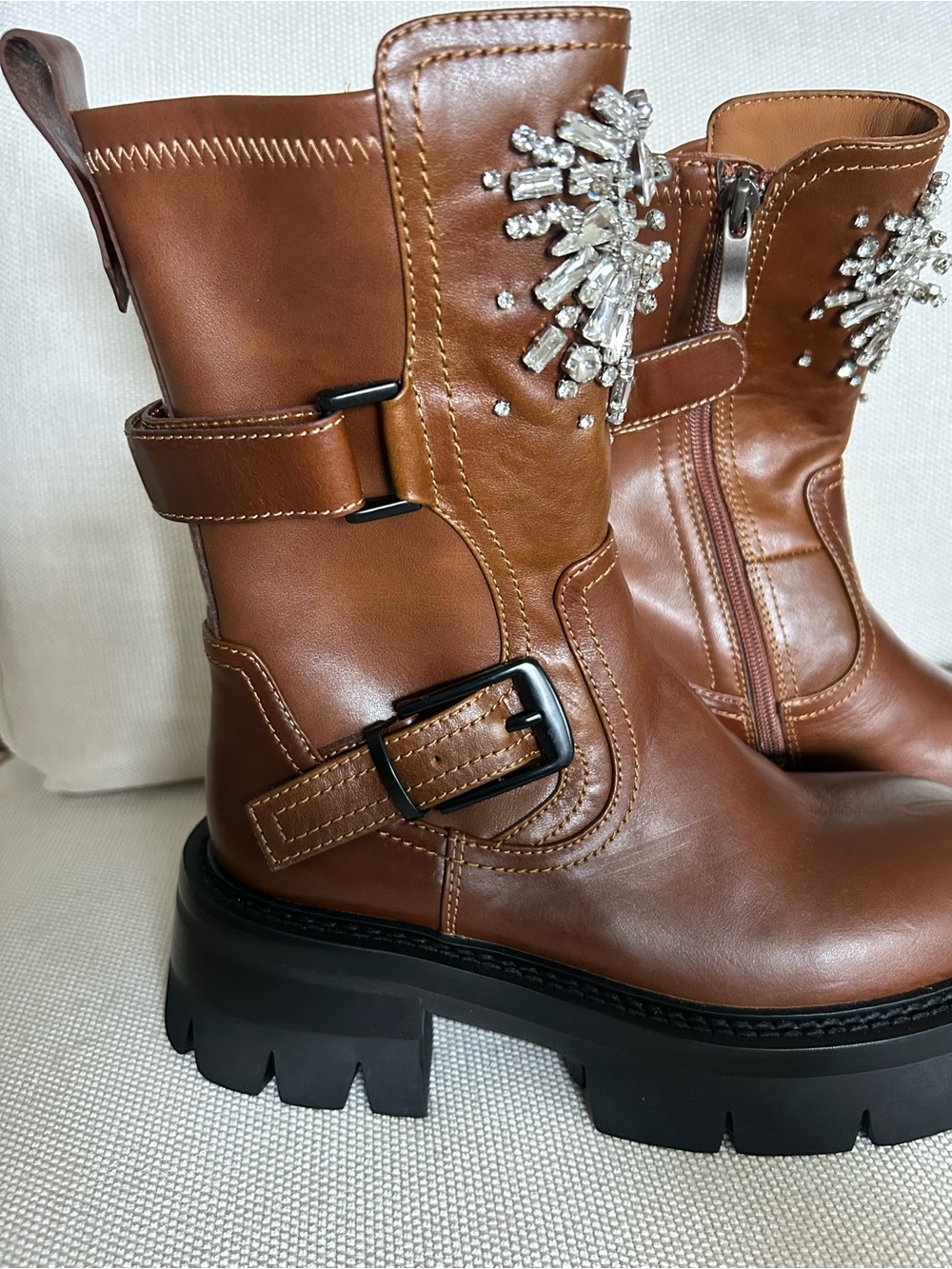 New Free People Nan-Ku Glasgow Embellished Boots Tan - Picture 6 of 9